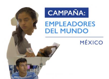 Silueta de persona que contiene fotografías de personas trabajadoras. Texto: Campaña: empleadores del mundo. México
