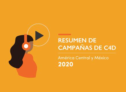 Ilustración de joven con audífonos. título: Resumen de campañas de C4D: América Central y México. 2020